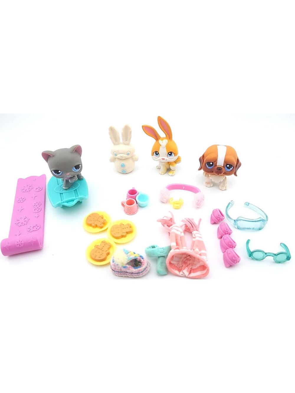 Littlest Pet Shop LPS Snowball Fun #74 Cat #75 Rabbit #76 St Bernard • 2004